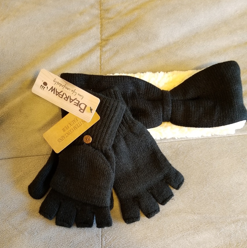 Bearpaw Ear Wrap w/Fingerless Gloves/Mittens